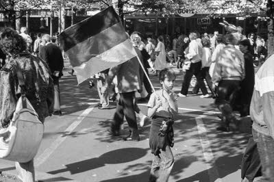 Junge mit D-Fahne am Einheitstag Unter den Linden  (1990)